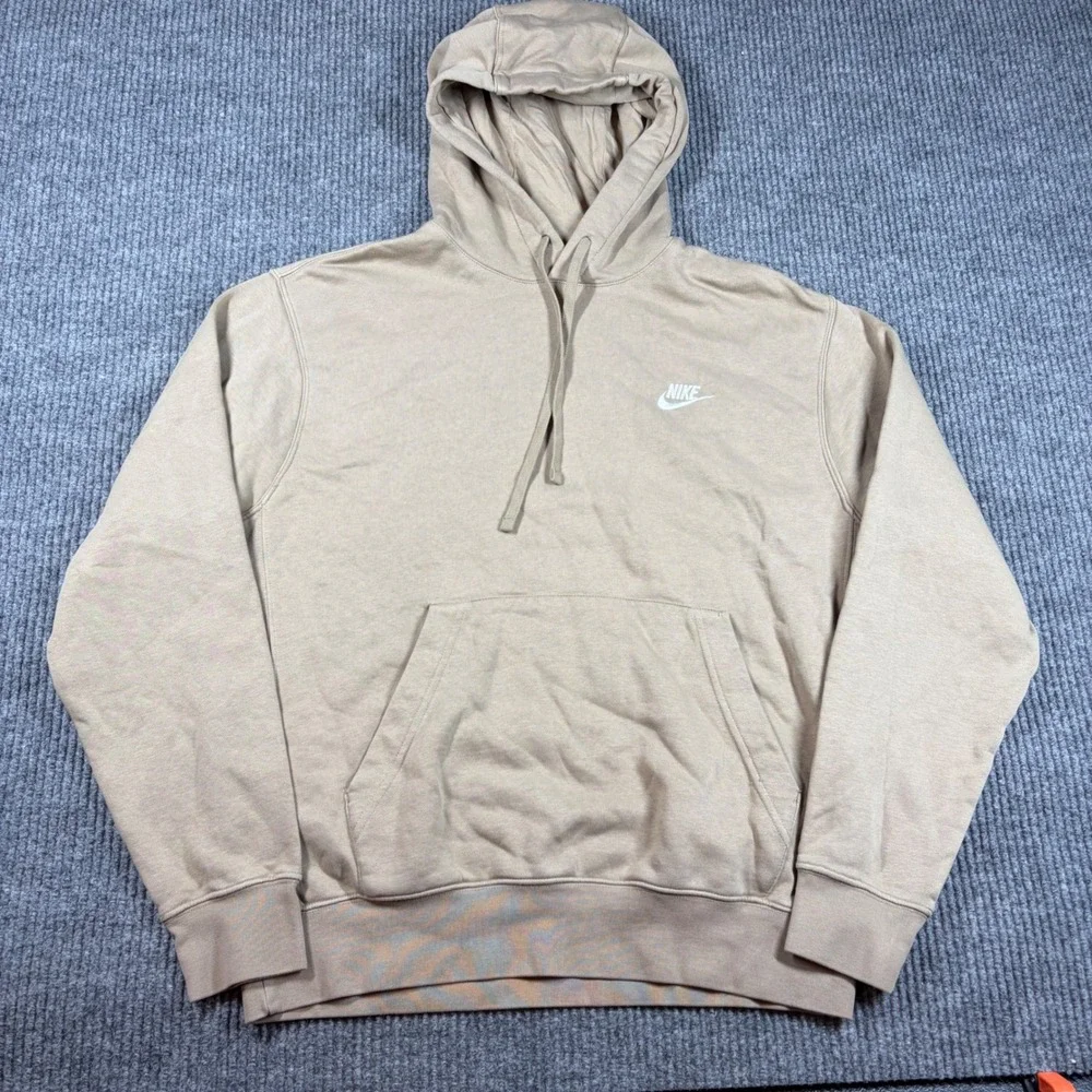 Nike Hoodie Mens M Sportswear Club Fleece Pullover Khaki Beige BV2654-247